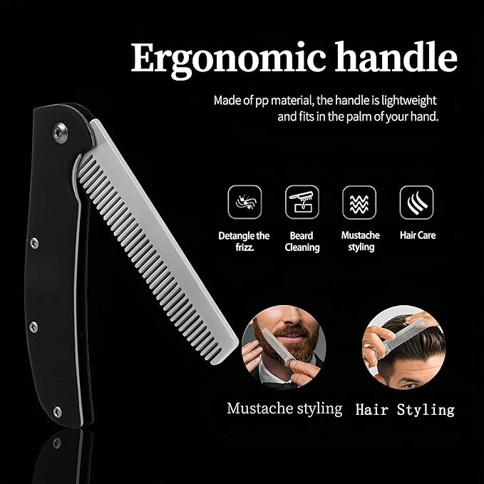 Folding Pocket Comb for Men, Stainless Steel Travel Grooming Tool