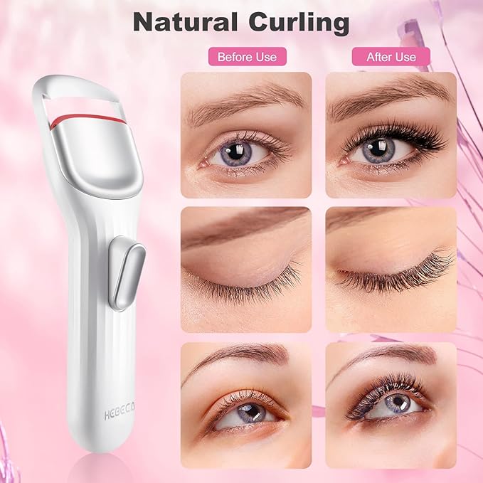 Heated Eyelash Curler, 8s Fast Heat Up, Dual Temperature Modes 149°F /167°F, Rechargeable 600mAh Battery, 24h Long Lasting, 1.5 Inch Wide Safe Silicone Pad Compact Travel Lash Curler
