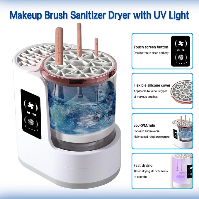 3-in-1 Electric Makeup Brush Cleaner, Dryer & Storage Drying Available Fast Cleaning & Automatic Cleaning Tool for All Size Brushes