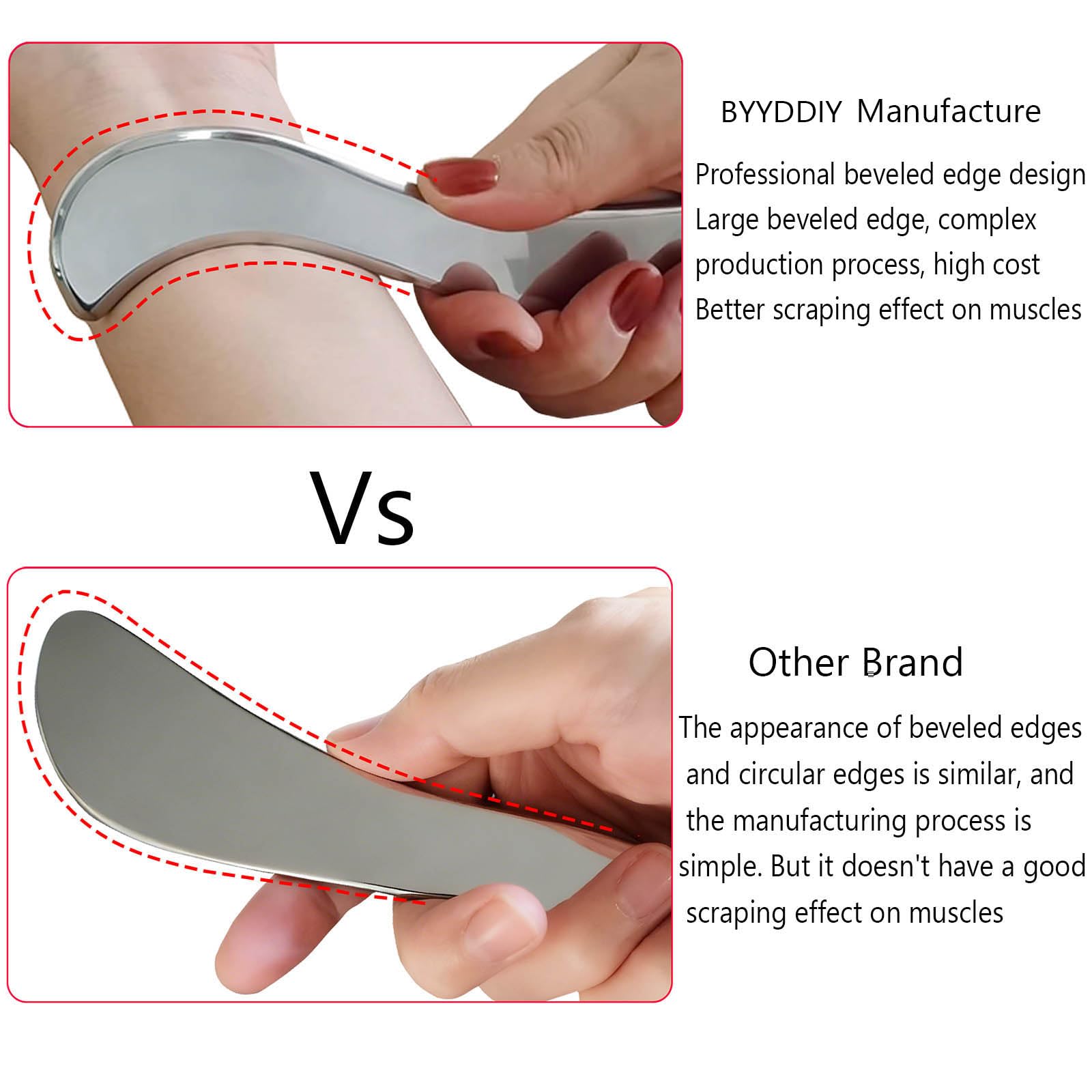 BYYDDIY Non-Magnetic 304 Stainless Steel Gua Sha Muscle Scraper Tool for Scar Tissue,Muscle Scraping Tool for Massage Scraper,IASTM Tools for Physical Therapy, Soft Tissue Massage
