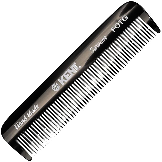 Kent FOT Black Graphite Fine Tooth Comb for Men - Handmade Pocket Comb for Travel, Styling, Fine or Thinning Hair, Mustache and Beard Care Handpolished Saw-Cut Made in England
