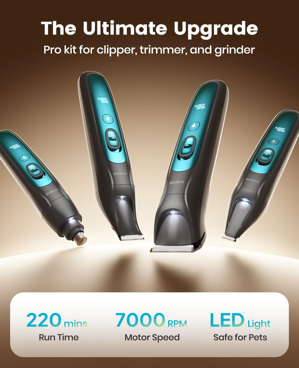 oneisall Professional 4-in-1 Dog Grooming Kit with LED Light