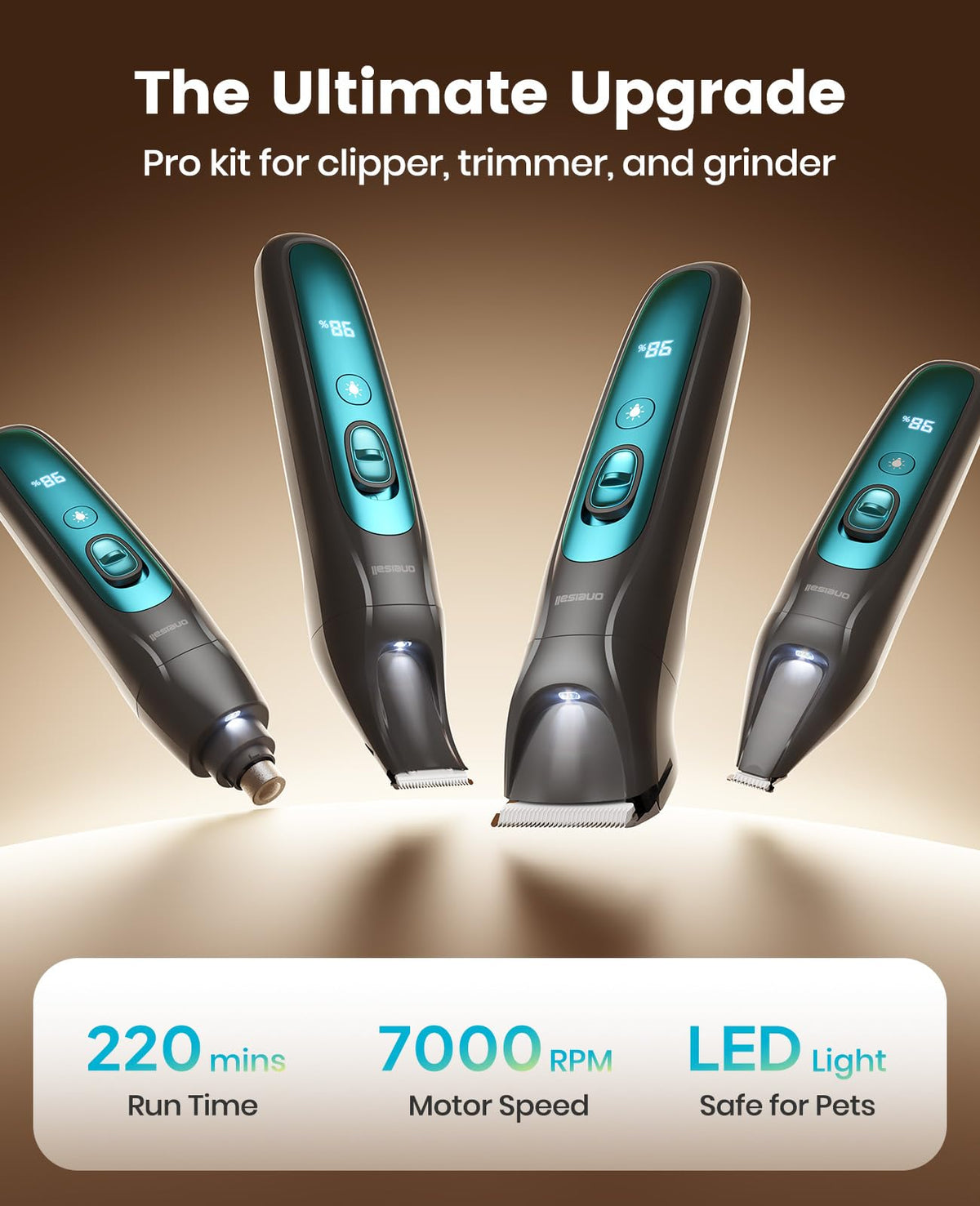 oneisall Professional 4-in-1 Dog Grooming Kit with LED Light