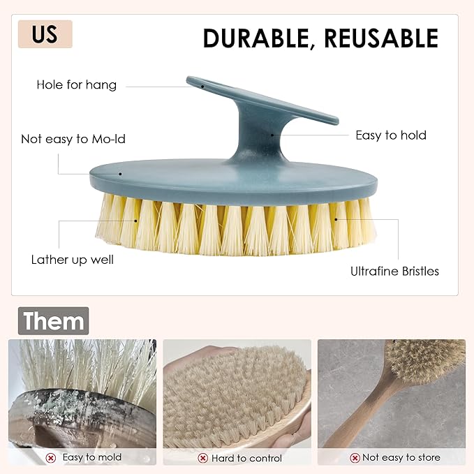 INNERNEED Food-Grade Soft Silicone Body Scrubber with PP Exfoliating Brush