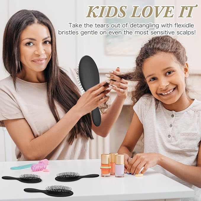 Nuenen 6 Pcs Wet Detangler Hair Brush Travel Dry Hair Brushes Detangling Hairbrush with Soft Bristles for Women Men Girls Boys(Black)