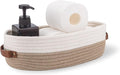 Oradrem Cotton Rope Bathroom Decor Basket,Toilet Paper Holder Basket,Farmhouse Home Decor Organizing Baskets 13"x5.9"x4" Brown Stitching White