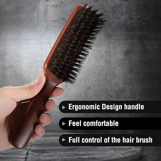 Hair Brush for Men Fine Straight Wavy Hair, Boar Bristle Hair Brush for Add Shine Improve Texture Reduce Frizz, Hairbrush for Beard Straightens Softens