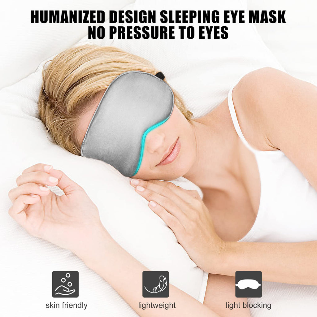 Cavoilu Sleep Mask w/ Cooling Gel Eye Mask, Silk Eye Mask for Sleeping, Hot & Cold Eye Masks, Blindfold Eye Cover Sleeping Mask for Home Office Travel, Yoga, Stocking Stuffers for Men Women (Grey)
