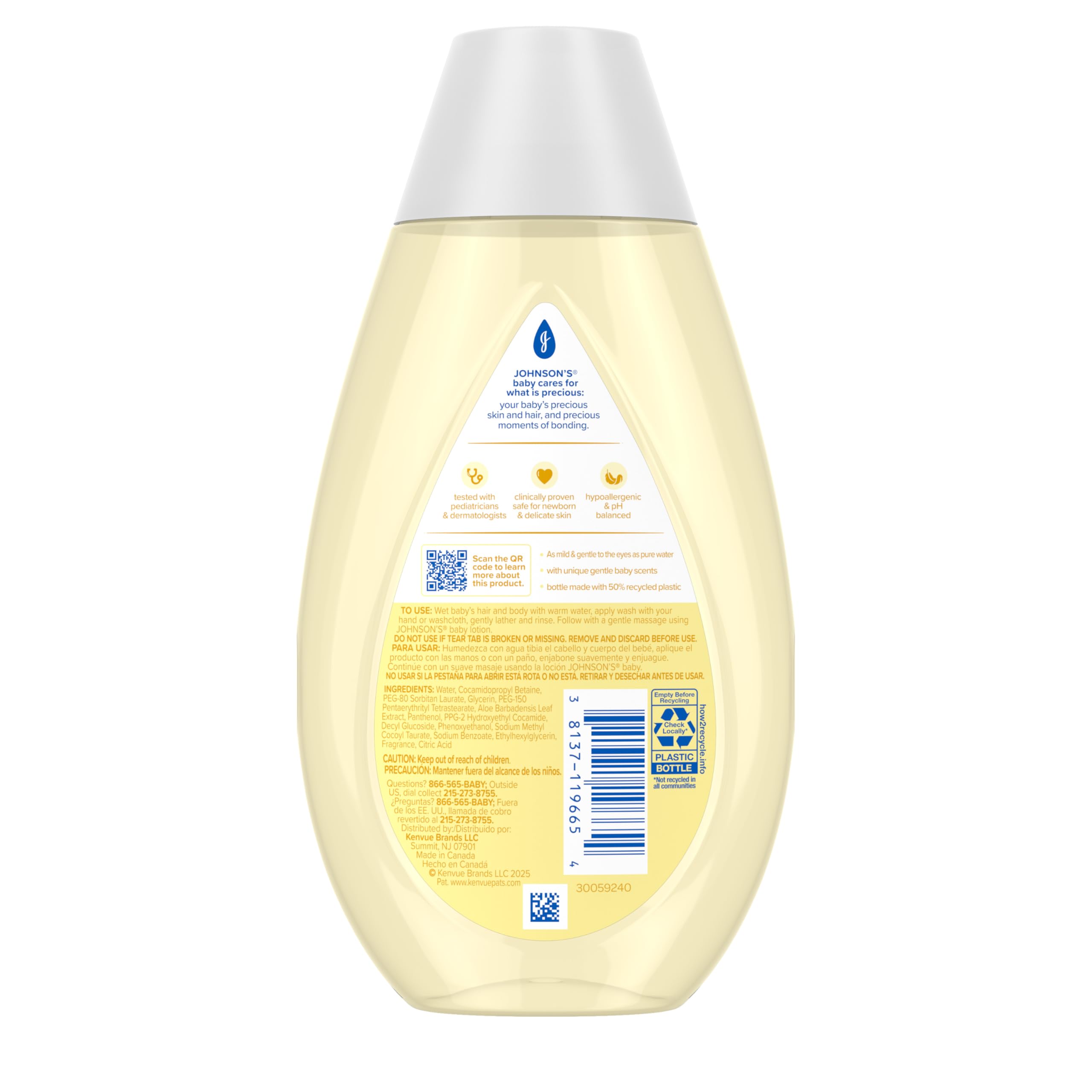 Johnson's Baby Head-To-Toe Baby Wash & Shampoo + Aloe & Vitamin B5, 2-in-1 Bath Wash Gently Cleanses Newborn's Delicate Skin & Hair, Hypoallergenic, No Added Parabens, Dyes & Sulfates, 13.6 fl. Oz