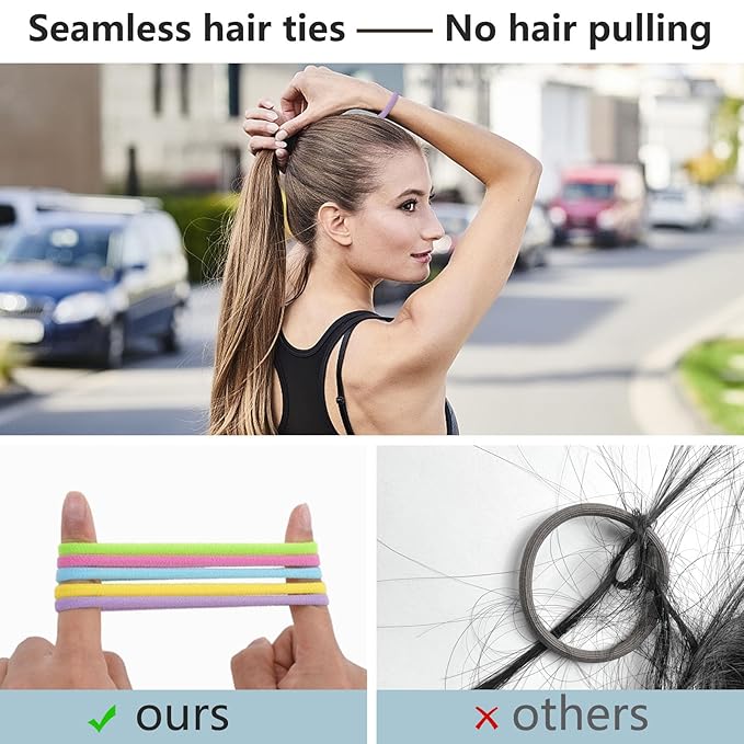 FVOLREM 100 PCS Hair Accessories: No Damage Seamless Ponytail Holders, Elastics and Bands for Thick Hair - For Girls & Women (Multicolor)
