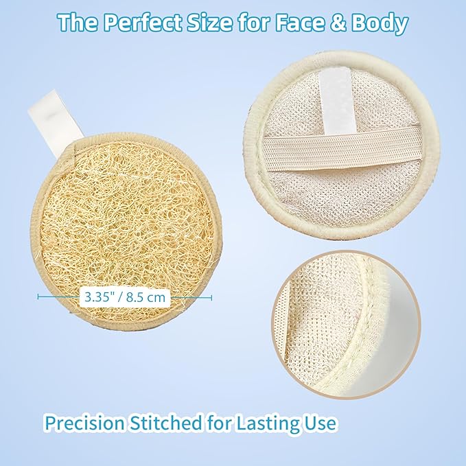 Natural Loofah Face Scrubber,Exfoliating Facial Scrub Pads Made from Organic Luffa for Women and Men (3.35", 4Pack)