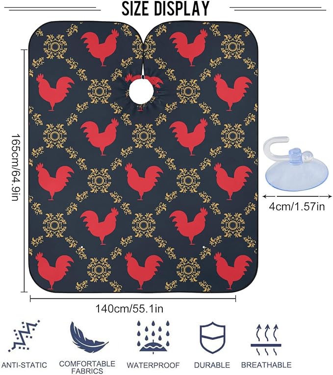 visesunny Barber Cape Red Rooster Polyester Hair Cutting Salon Cape Apron Anti-Static Haircut Water-Resistant Shaving Cloth Beard Shaving Bib Hairdressing Cape