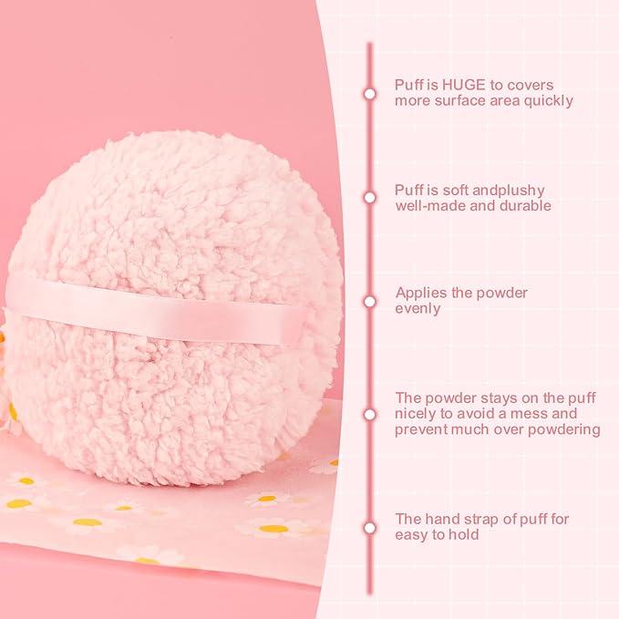 WSYUB Powder Puff,Powder Puffs for Body Powder, Oversize（6’’ x3’’ Body Powder Puffs,Extra-Large Dust Puff