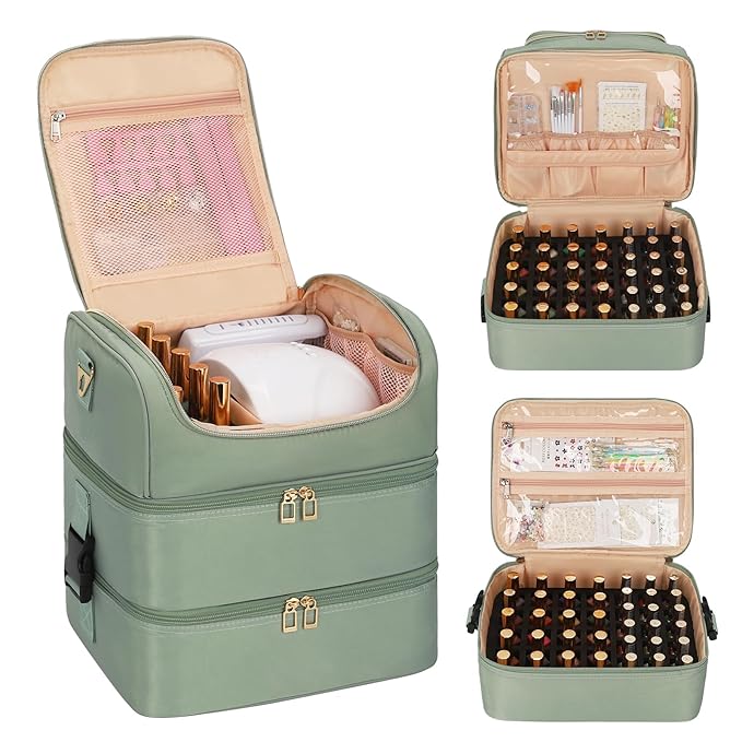 CUBETASTIC Extra Large Nail Polish Organizer - Three Layer Nail Organizers And Storage Bag, Portable Nail Supplies Organizer Case, Travel Carrying Box for Nail Tech Kit/Tattoo/Cosmetic