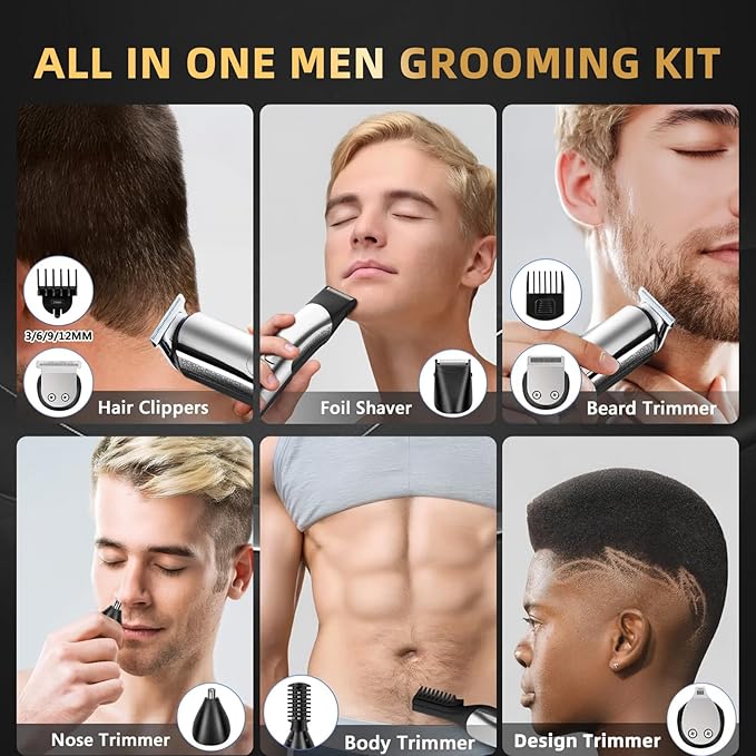 Beard Trimmer for Men, 20 Length Settings, 14-in-1 Cordless Grooming Kit, Waterproof Electric Razor for Men, Hair Trimmer, Nose Hair Trimmer, Cordless Hair Clippers with Travel Bag for Blade Storage