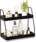ZGO 2-Tier Modern Bathroom Counter Organizer, Wooden Sink Organizer Shelf for Vanity Storage, Makeup Bedroom Corner (Black Frame, 2 Shelves)