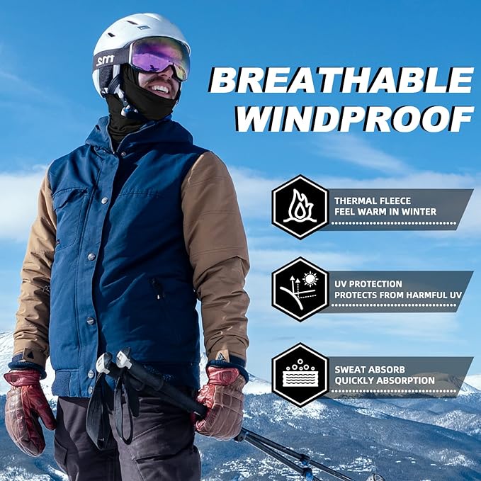 ROCKBROS Windproof Thermal Balaclava Ski Mask for Cycling, Running, Skiing - Men's and Women's