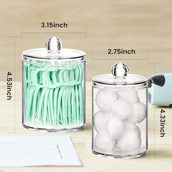 Tissue Box Cover, Square Facial Acrylic Tissue Holder with 2 Pack Clear Qtip Holder Dispenser, Bathroom Vanity Dresser Night Stand Essentials Accessories Decor, Modern Farmhouse Decor, Marble