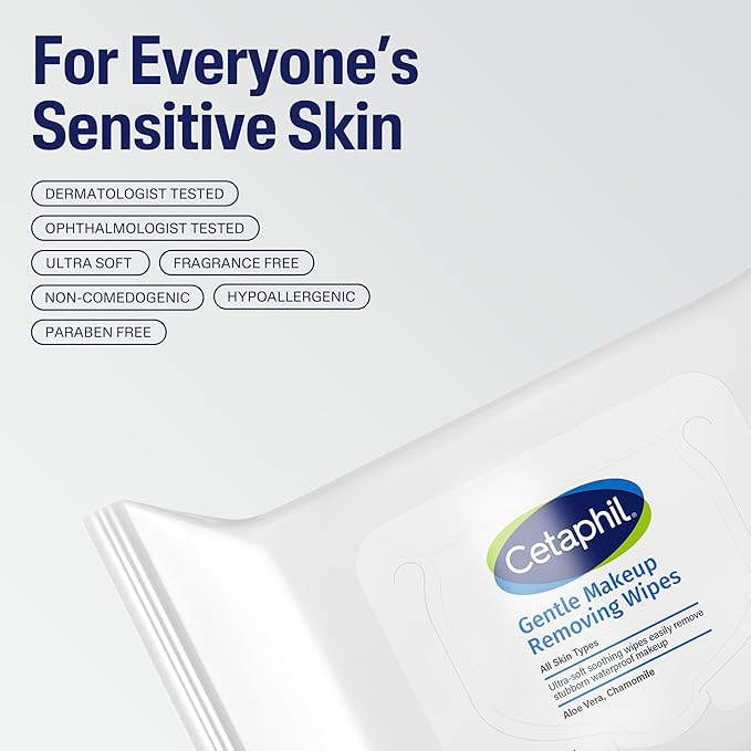 Cetaphil Gentle Makeup Remover Face Wipes, Fragrance Free, 25 Count