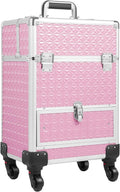 KHROOLT Rolling Makeup Case, Aluminum Cosmetic Train Cases with Drawer Rolling Makeup Cart Cosmetic Organizer 3 Tier Travel Case Salon Barber Case for Makeup Tattooist Nail Tech Hairstylists
