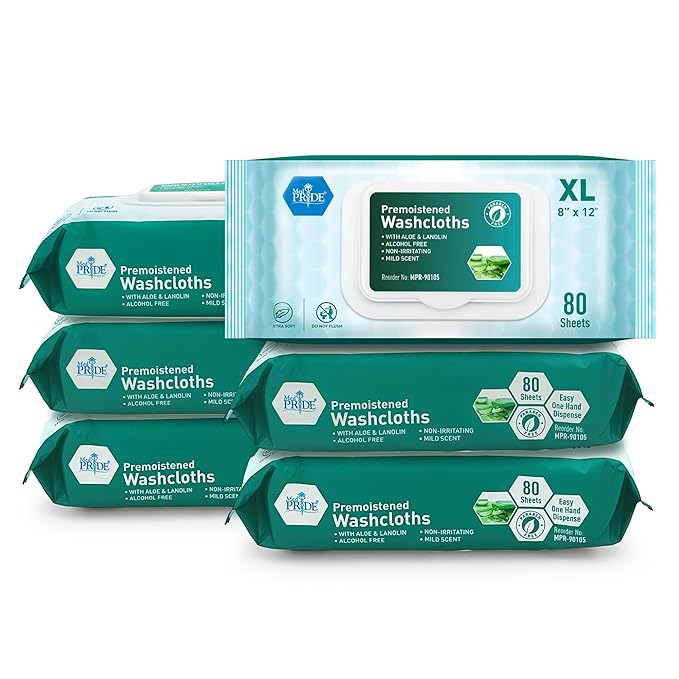 MED PRIDE XL Premoistened Adult Washcloths 8x12 in with Aloe Vera,480 Count