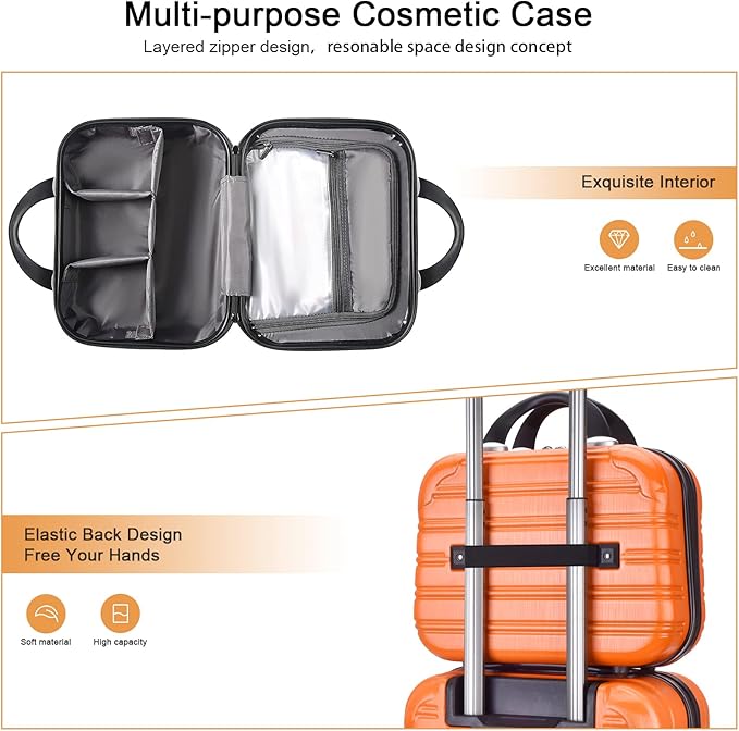 14 Inch Makeup Train Case PC ABS Hard Shell Cosmetic Organizer Portable Toiletry Bag Travel Vanity Case Small Suitcase Makeup Box for Women Outside Activity With Back Strap
