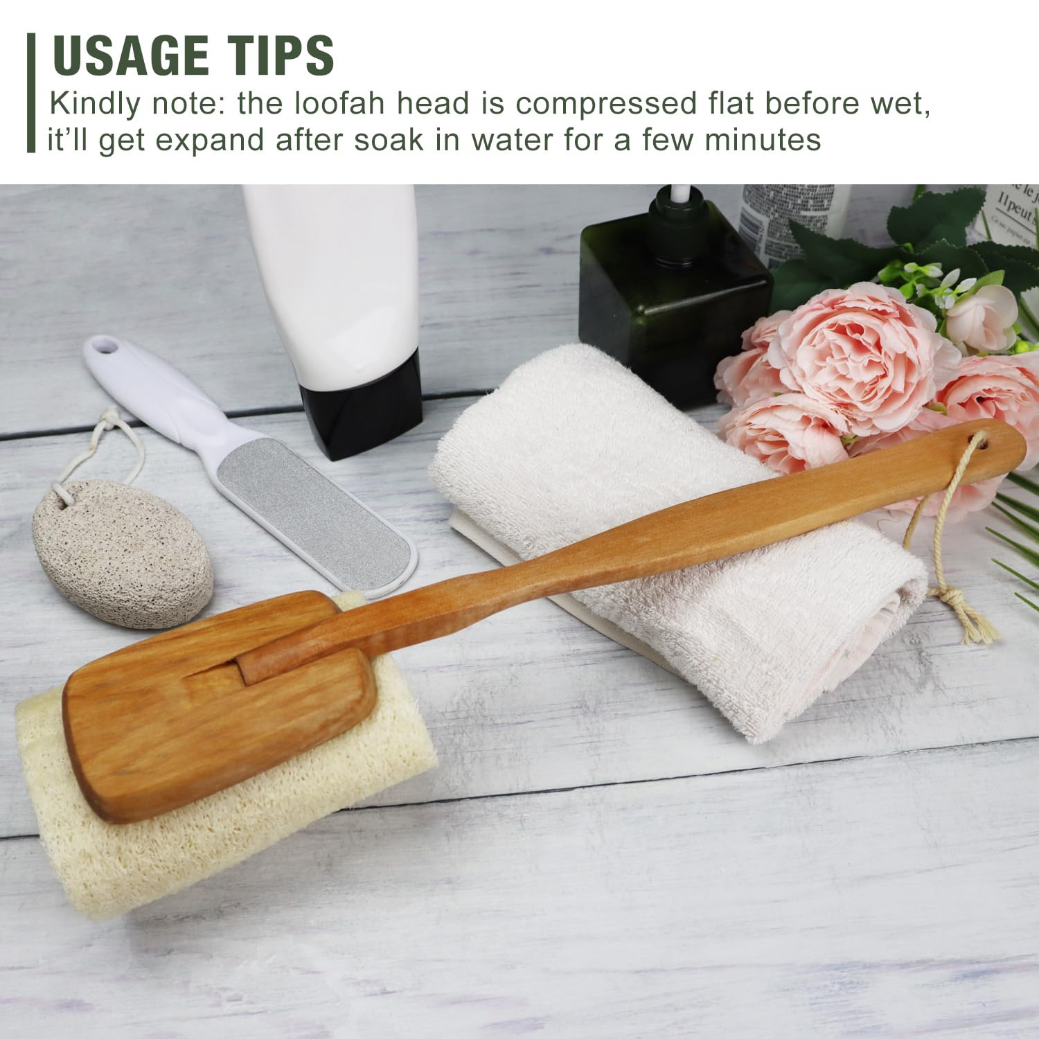 2 Pack Natural Exfoliating Loofah Luffa Loofa Bath Brush On a Stick, Shower Sponge Back Scrubber with Long Wooden Handle for Men & Women, Deep Clean and Invigorate Your Skin Back Brush