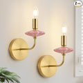 Modern Retro Wall sconces Set of Two with Pink Ceramic Flower Decoration,Brushed Gold Wall Lights, Hardwired Vintage Vanity Light for Bathroom, Living Room, Bedroom, and hallways.