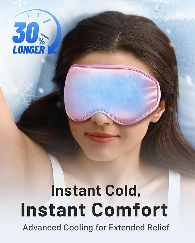 Cooling Eye Mask for Puffy Eyes, Pink Self Care Gifts for Women, Reusable Gel Ice Pack Cold Compress for Headache & Migraine Relief, Adjustable Weighted Sleep Mask for Tired Eyes, Relaxation & Spa