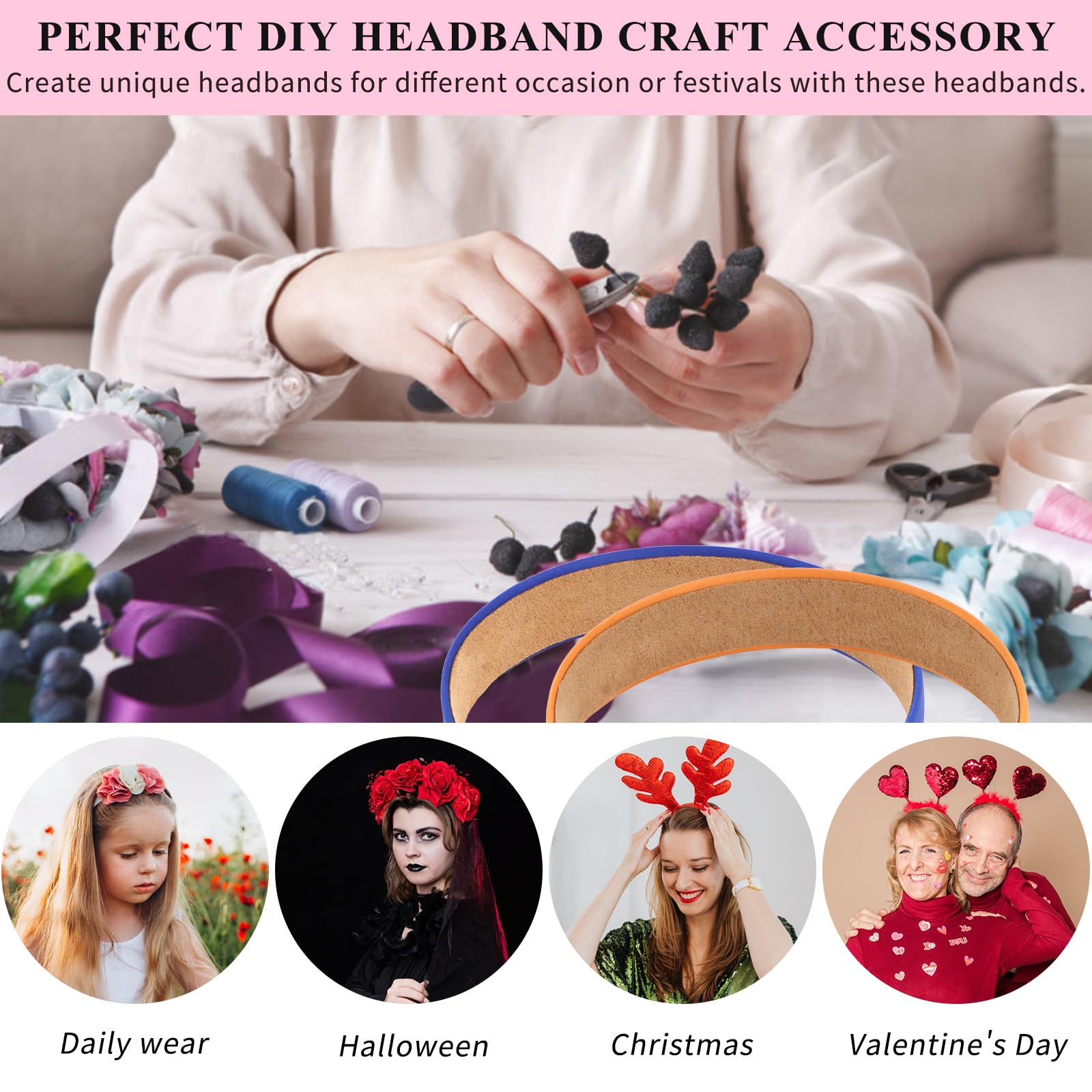 Wecoe Headbands for Women Girls, 10 Pcs 1 Inch Wide Satin Headbands