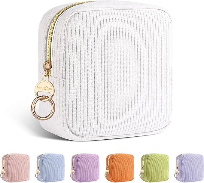 Playexen Period Bag for Purse, Corduroy Sanitary Napkin Storage Bag, White