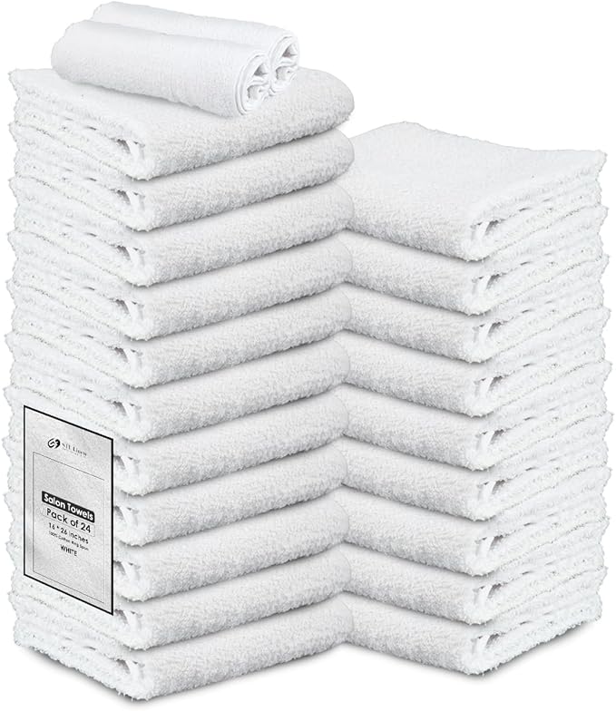 STF Linen Hand Towels (Pack of 24) White Economy Towels Salon Towels - 100% Cotton Spa Towel – 16 x 27 Inches Highly Absorbable, Facial, Gym, Hair, Face Towel Bulk