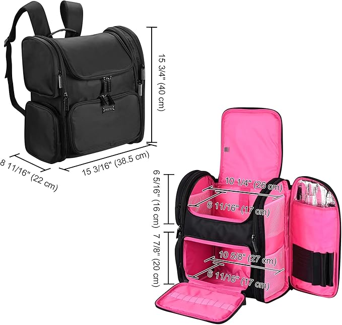 BYOOTIQUE Rolling Makeup Train Case with Backpack Travel Cosmetic Bag, Pink