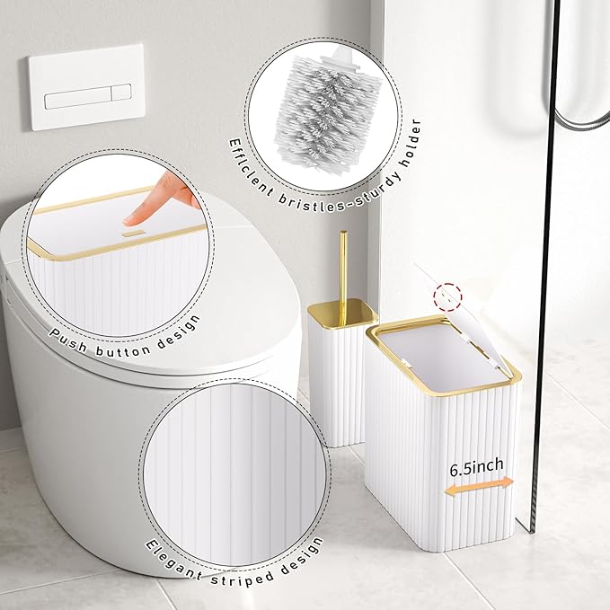 InnJoey Bathroom Accessory Set - Bathroom Set, 27PC Bathroom Accessories Set, White Bathroom Sets with Shower Curtain and Rugs, Mini Trash Can, Toilet Brush, Trash Can & Soap Dispenser