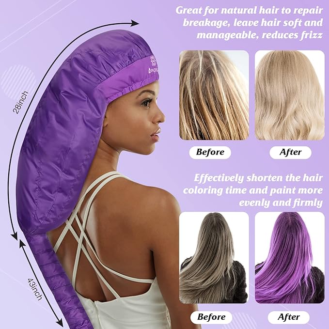 Bonnet Hair Dryer Attachment - Bonnet Hood Dryer with Headband That Reduces Heat Around Ears and Neck, Use for Hair Styling, Hair Drying, Curling and Deep Conditioning (Purple)