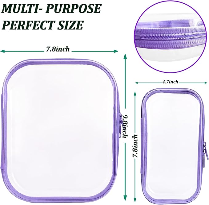 YOQIVEXU 3 Pcs Clear Hard Zipper Case, Hard Shell Plastic Clear Organizer Bag, Transparent Makeup Pouches, Portable Box for Travel Toiletries Storage Bins (Purple)