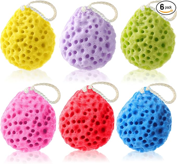 FoldTier 6 Pcs Bath Sponge Deep Cleansing Body Loofah Gentle and Deep Exfoliating Body Scrubber Bath Accessories Men Women Baby Sponge for Bathing Shower (Stylish Color)