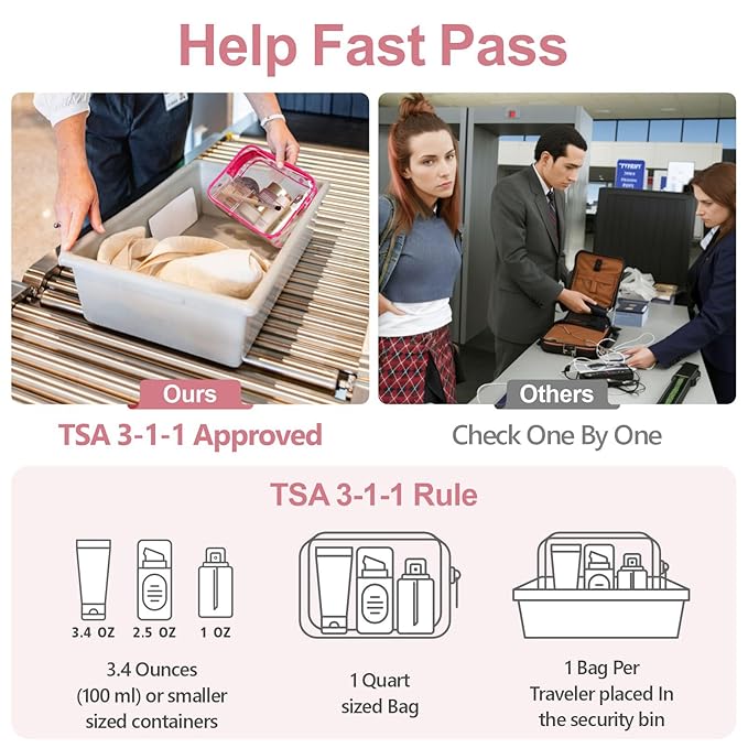 PACKISM TSA Approved Toiletry Bag - Clear Makeup Bag Travel, Fuchsia Pink