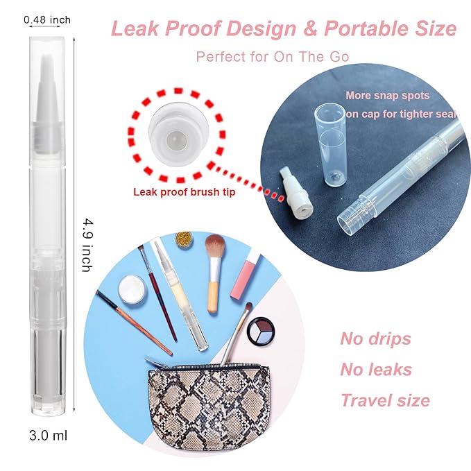 UPZIGS 12 Pcs 3ml Empty Cuticle Oil Pens, Fillable Nail Oil Pen with Brush, Transparent Twist Pens, Lip Gloss Cosmetic Container
