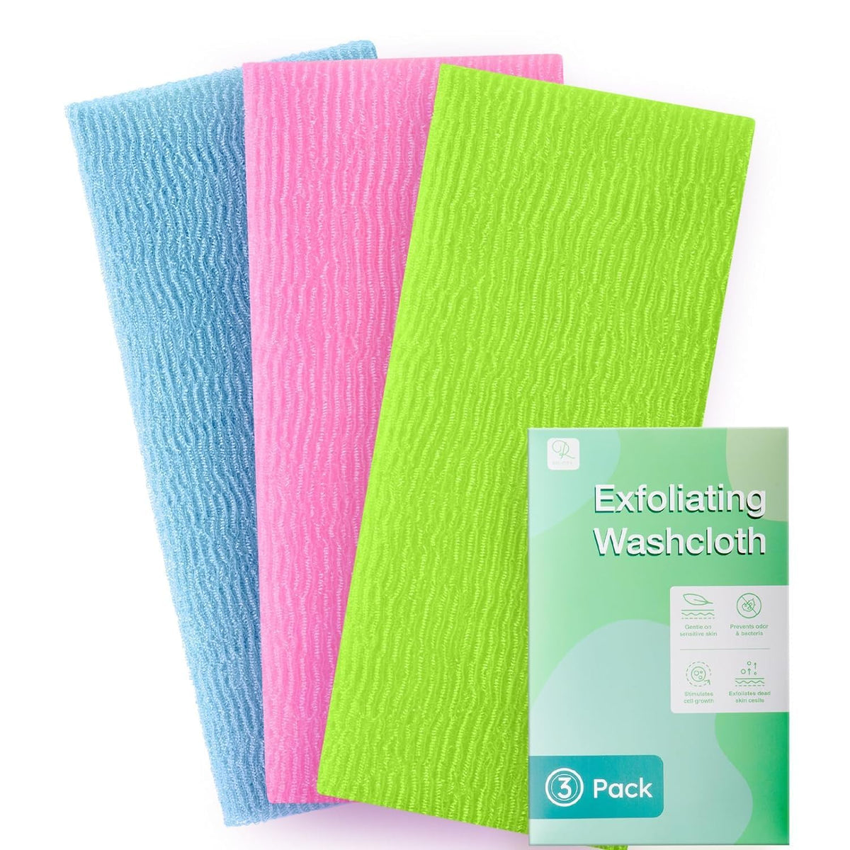 RIUOTA 3 Pieces Exfoliating Washcloth Shower Towel African Net Sponge Japanese Wash Cloth Face Exfoliating Sponge Loofah Exfoliating Body Scrubber for Body Exfoliation