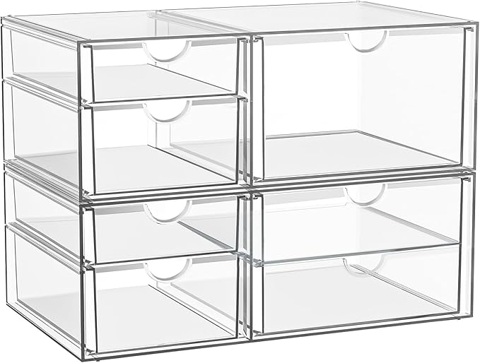 Stackable Storage Drawers, Acrylic Organizers,7 Drawers
