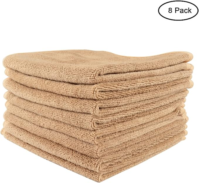Mars wings Microfiber Facial Cloths (Facial Towels), 8 Pack (12 x 12 inch), Super Absorbent, Quick Drying Fast, Soft, Eco-Friendly, for Facial Wash Cleansing, Make-up Removal, Baby and Travel (Camel)