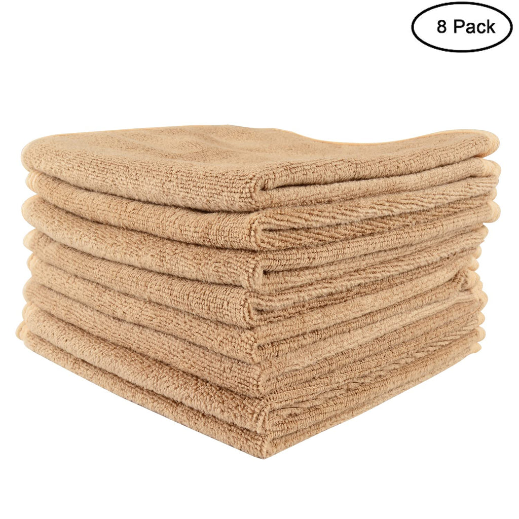 Mars wings Microfiber Facial Cloths (Facial Towels), 8 Pack (12 x 12 inch), Super Absorbent, Quick Drying Fast, Soft, Eco-Friendly, for Facial Wash Cleansing, Make-up Removal, Baby and Travel (Camel)