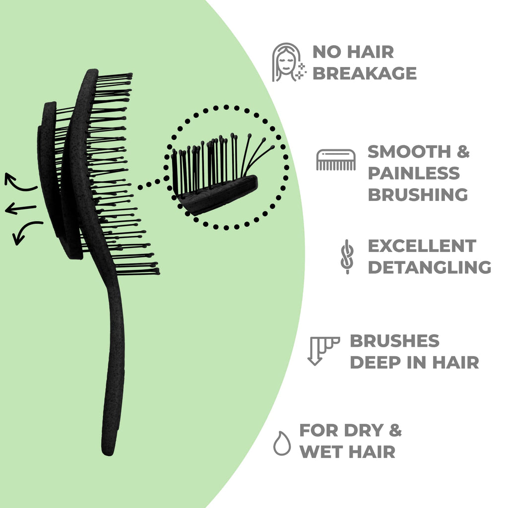 Ninabella Detangle Hair Brush for Women & Men - Does not Pull - Straightening Brushes for Straight & Curly Hair - Unique Spiral Detangling Hairbrush - Black
