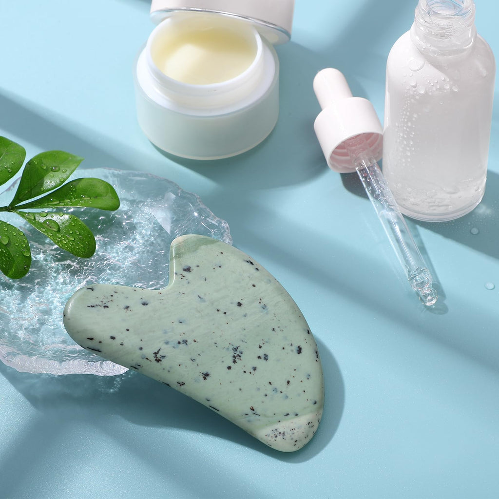 rosenice Gua Sha Facial Tools Guasha Tool Gua Sha Jade Stone for Face Skincare Facial Body Acupuncture Relieve Muscle Tensions Reduce Puffiness Festive Gifts (Yellow-Green)
