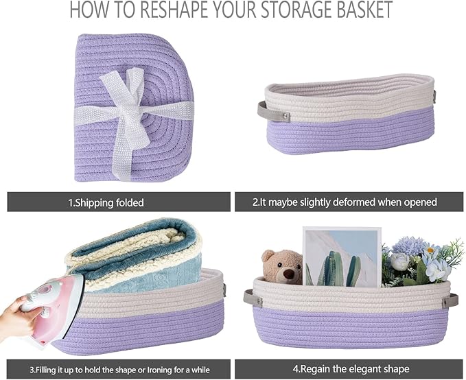 Oradrem Cotton Rope Woven Basket Toilet Paper Baskets for Organizing Decorative Basket for Boho Decor Small Storage Basket Gift Baskets 13"x5.9"x4" Purple