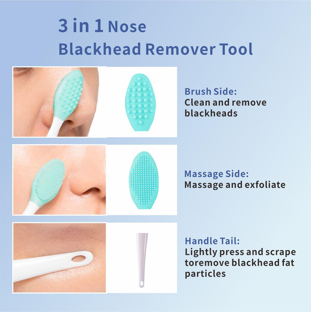 REVEX Nose Blackhead Remover Tool Set,Blackhead Scraper Tool,2Pcs Pore Cleaning Brush, Face Scrubber Skin Spatula, Pore Scrubber for Deep Cleansing,Face Exfoliator Scrubber for Women Men. (White)