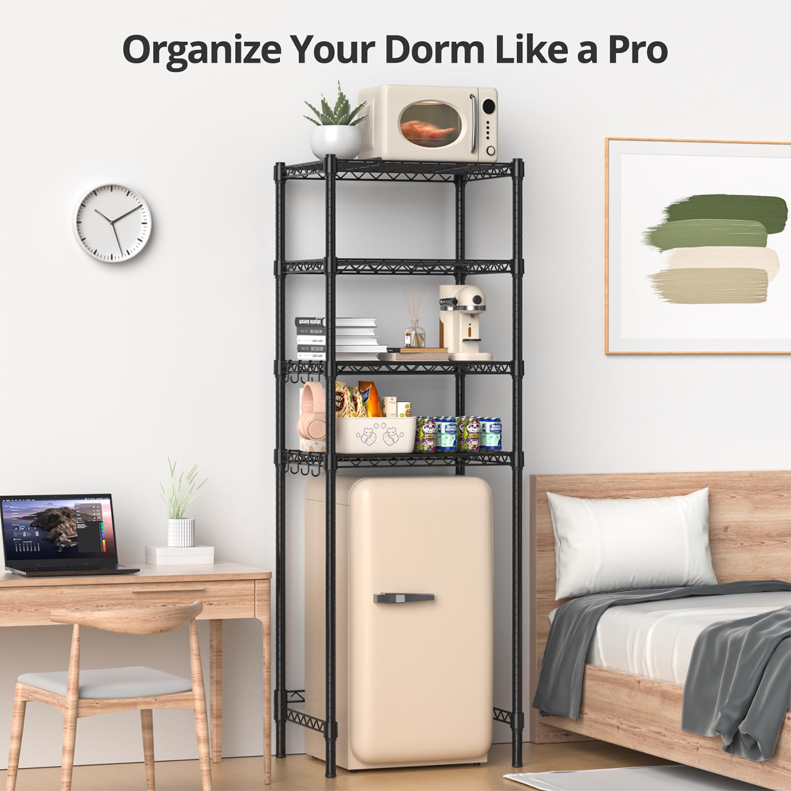 Hodonas Adjustable Mini Fridge Shelf, Black, 26.58" W x 20.28" D x 78.35" H
