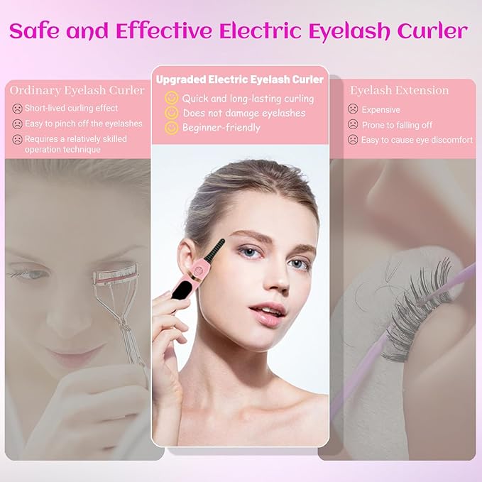 Heated Eyelash Curler, for Long-Lasting Curl, Fast Heating Portable Eyelash Curler for Daily Makeup & Travel, Anti-Scald Design with Multiple Temperature Settings, Valentine's Day Gift