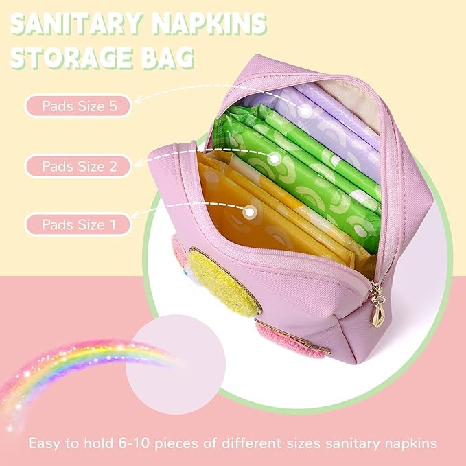 Period Bag for Teen Girls Shark Week Pouch Portable Sanitary Pad Bags for Period Teen Period Pads Pouch for Panty Liners, Tampons, Menstrual Cup - Mint